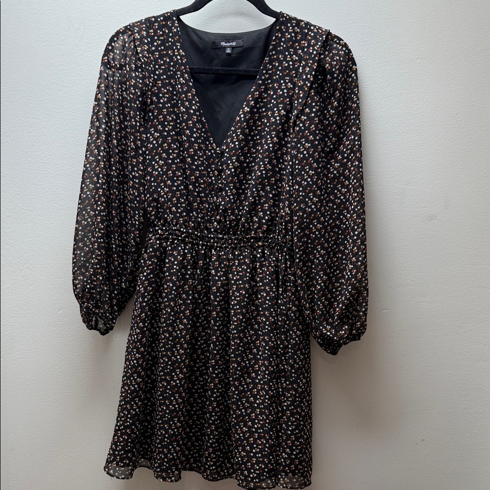 Madewell Black and Pink Floral Long Sleeve Dress